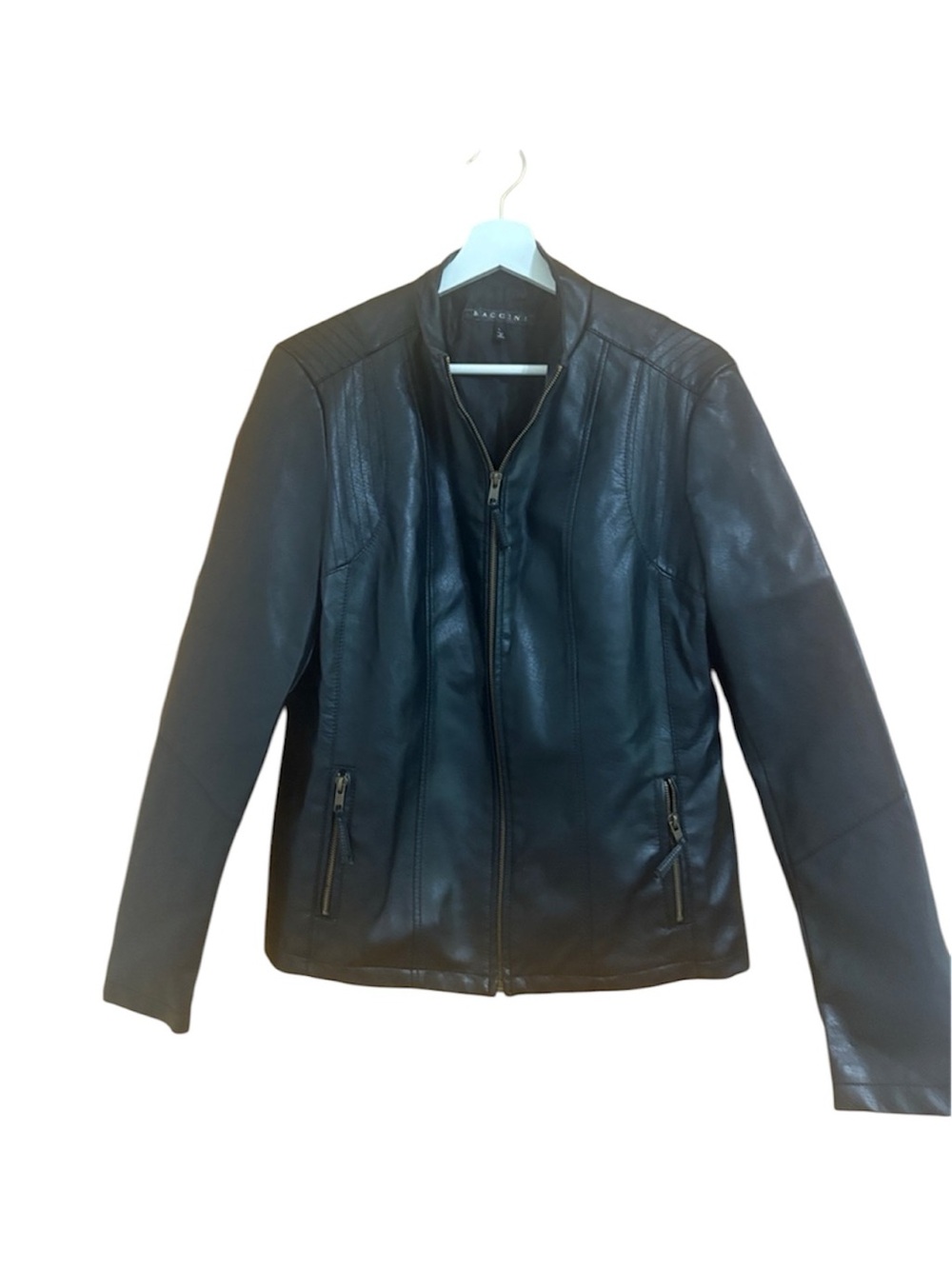 Baccini Size Large Vintage Y2K Full Zip Black Faux Leather Jacket